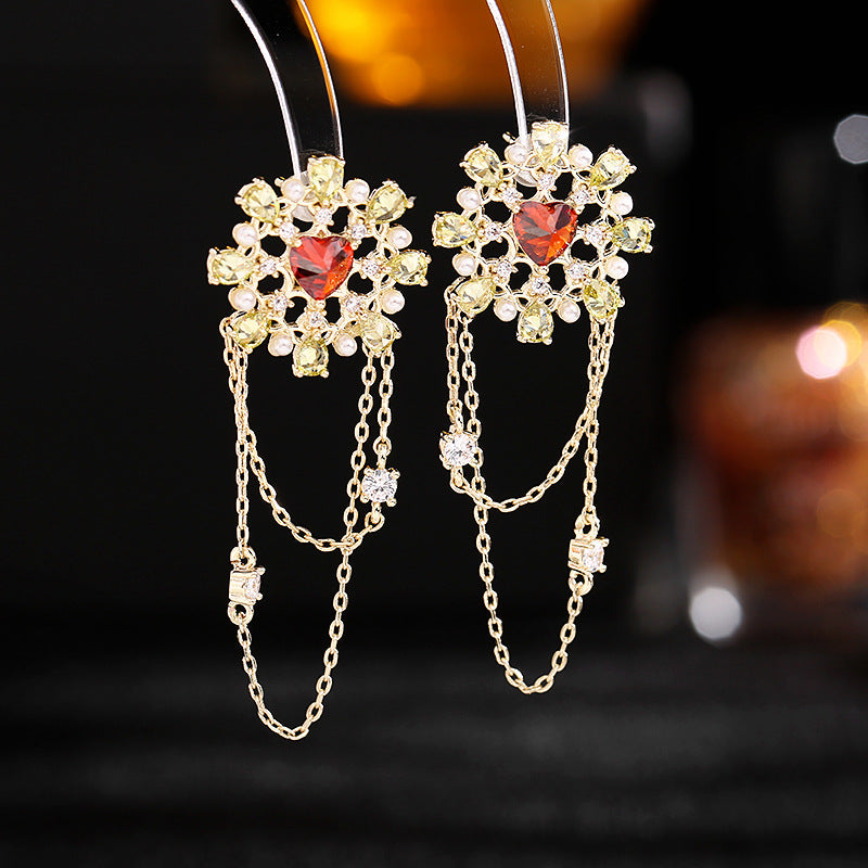Jewelblings Fantasy Opens Mini Pearls Accent Heart Domed Square Flower Link Chain Tassel Drop Earrings Fairy Style Jewelry