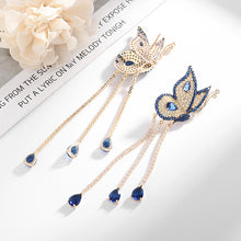 Load image into Gallery viewer, Jewelblings Stunning Vivid Dancing Blue Butterfly Earrings with Trio Tassel Drop Formal Dress Insect Jewelry
