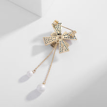 Load image into Gallery viewer, Jewelblings Designer Gold Tone Two Layered Cross Domed Windmill Brooch Pin with Pearl Drop
