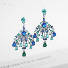 Load image into Gallery viewer, Jewelblings Fantastic Chandelier Style Colored Stones Art Deco Burst Tassel Drop Earrings Formal Event Accessory
