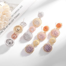 Load image into Gallery viewer, Jewelblings Atomic Fashion Inspiration Long Four-Tiered Colored Burst Ball Drop Earrings Designer Jewelry
