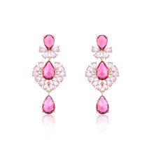 Load image into Gallery viewer, Jewelblings Delicate Trio Tiered Pear Shaped CZ Accent Hot Pink Chandelier Earrings for Theme Party
