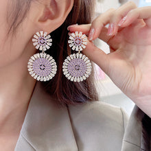 Load image into Gallery viewer, Jewelblings Luxury Baguette Cut and Pave CZ Round Shaped Daisy Flower Drop Earrings Special Gift Jewelry
