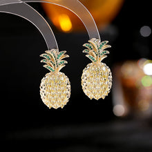 Load image into Gallery viewer, Jewelblings Delicious Style Green Leaf Yellow Pineapple Stud Earrings Tropical Fruit Veg Jewelry
