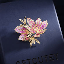 Load image into Gallery viewer, Jewelblings Gorgeous Gold Tone Full Micro Pave CZ Double Pink Orchid Flower Brooch Pin
