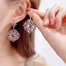 Load image into Gallery viewer, Jewelblings Fantastic Vintage Style Green Accent Rhombus Shaped Pink Flower Drop Earrings for Women Accessory
