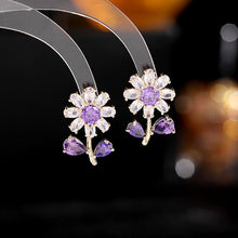 Load image into Gallery viewer, Jewelblings Girly Style Eight Petal Purple Round Stone Domed Daisy Flower Stud Earrings for Casual Street Accessory
