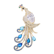 Load image into Gallery viewer, Jewelblings Elegant Pear Stone Accent Blue Proud Peacock Brooch Pin Beautiful Bird Animal Jewelry
