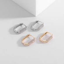 Load image into Gallery viewer, Jewelblings Goth Stylish Clear CZ Accent Golden Rectangle Shaped Hoop Clip Earrings Geometrical Accessory
