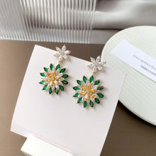 Load image into Gallery viewer, Jewelblings Fancy Style Trio Tiered and Multi Petal Yellow Green Flower Drop Earrings Statement Burst Floral Jewelry
