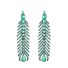 Load image into Gallery viewer, Jewelblings Gothic Black Tone Long Full Pave Green Peacock Feather Drop Earrings Chic Fashion Jewelry

