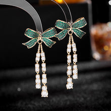 Load image into Gallery viewer, Jewelblings Victorian Inspiration Green Bow and Tassel Drop Earrings Occasion Event Accessory
