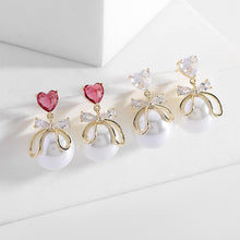 Load image into Gallery viewer, Jewelblings Sweetness Red Heart Stud Ribbon Pearl Drop Earrings Girlhood Style Jewelry
