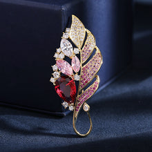 Load image into Gallery viewer, Jewelblings Graceful Pave Tinny CZ and Clear Yellow Green Stones Leaf Brooch Two-tone Plant Jewelry
