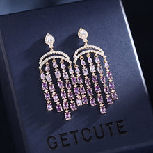 Load image into Gallery viewer, Jewelblings Fancy Vintage Style Blue Crescent Moon and Yellow Tassel Drop Earrings Geometrical Jewelry
