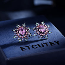 Load image into Gallery viewer, Jewelblings Fancy Style Burst Style Eight Point Pink Purple Round Flower Stud Earrings for Holiday Jewelry

