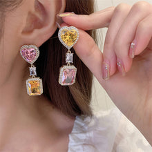 Load image into Gallery viewer, Jewelblings Valentine’s Day Jewelry Pink Yellow Heart Shaped and Rectangle Stone Drop Earrings for Lovers Spouse Wife Anniversary Gifts
