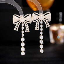 Load image into Gallery viewer, Jewelblings European Vintage Dark Blue Bow and Light Blue Tassel Drop Earrings Costume Jewelry
