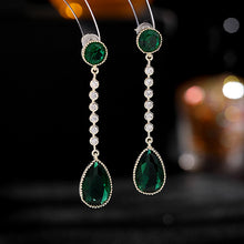 Load image into Gallery viewer, Jewelblings Gorgeous Gold Tone Long Small Round Stone Tassel Imitated Emerald Green Pear Drop Earrings Classic Teardrop Jewelry
