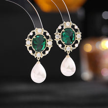 Load image into Gallery viewer, Jewelblings Vintage Filigree Green Oval Pearl Drop Earrings Antique Accessory
