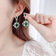 Load image into Gallery viewer, Jewelblings Luxury Vintage Style Enamel Green Oval Stone Domed Square Shaped Drop Earrings for Women Gala Party Rhombus Jewelry
