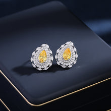 Load image into Gallery viewer, Jewelblings Classic Sparkling Trio Halo Pear Cut Yellow Pink Clear Lake Blue Stud Earrings for Small Party Accessory
