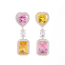 Load image into Gallery viewer, Jewelblings Valentine’s Day Jewelry Pink Yellow Heart Shaped and Rectangle Stone Drop Earrings for Lovers Spouse Wife Anniversary Gifts
