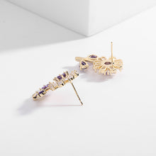 Load image into Gallery viewer, Jewelblings Girly Style Eight Petal Purple Round Stone Domed Daisy Flower Stud Earrings for Casual Street Accessory
