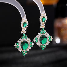Load image into Gallery viewer, Jewelblings Luxury Vintage Style Enamel Green Oval Stone Domed Square Shaped Drop Earrings for Women Gala Party Rhombus Jewelry
