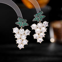 Load image into Gallery viewer, Jewelblings Pretty Green Leaf Round Cut CZ Purple Grape Drop Earrings Garden Fruit Jewelry
