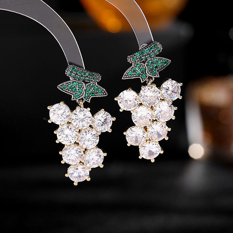 Jewelblings Pretty Green Leaf Round Cut CZ Purple Grape Drop Earrings Garden Fruit Jewelry