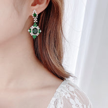 Load image into Gallery viewer, Jewelblings Luxury Vintage Style Enamel Green Oval Stone Domed Square Shaped Drop Earrings for Women Gala Party Rhombus Jewelry
