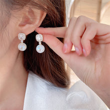 Load image into Gallery viewer, Jewelblings Classic Vintage Embellishment Square Stone and Iridescent Nacreous Luster Ball Drop Earrings Wedding Accessory
