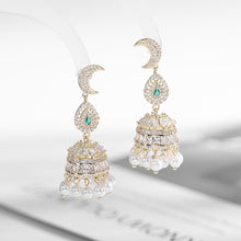 Load image into Gallery viewer, Jewelblings South Indian Vintage Style Moon and Pearls Accent White Jhumka Earrings Wedding Party Temple Costume Jewelry
