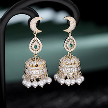 Load image into Gallery viewer, Jewelblings South Indian Vintage Style Moon and Pearls Accent White Jhumka Earrings Wedding Party Temple Costume Jewelry
