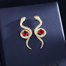 Load image into Gallery viewer, Jewelblings Vintage Style Green Stone Deco Curl Golden Snake Earrings
