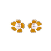 Load image into Gallery viewer, Jewelblings Sweet Cute White Mother of Pearl and Yellow Enamel Flower Stud Earrings Summer Holiday Jewelry
