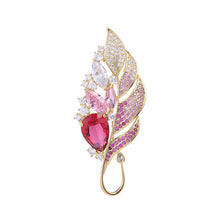 Load image into Gallery viewer, Jewelblings Graceful Pave Tinny CZ and Clear Yellow Green Stones Leaf Brooch Two-tone Plant Jewelry

