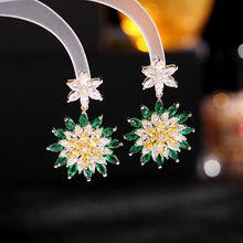 Load image into Gallery viewer, Jewelblings Fancy Style Trio Tiered and Multi Petal Yellow Green Flower Drop Earrings Statement Burst Floral Jewelry
