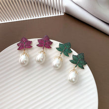 Load image into Gallery viewer, Jewelblings New Fashion Hot Pink Maple Leaf and Pearl Drop Earrings Women Garden Jewelry
