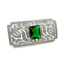 Load image into Gallery viewer, Jewelblings Old European Style Vintage Green Stone Domed Art Deco Rectangle Shaped Brooches Pins for Women Shawl Business Suit Formal Dress
