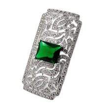 Load image into Gallery viewer, Jewelblings Old European Style Vintage Green Stone Domed Art Deco Rectangle Shaped Brooches Pins for Women Shawl Business Suit Formal Dress
