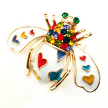 Load image into Gallery viewer, Jewelblings Pretty Pave Colored Crystal White Enameled Beetle Bug Brooches Gold Tone Colorful Heart Spotted Bee Pins Broach Insect Jewelry
