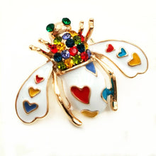 Load image into Gallery viewer, Jewelblings Pretty Pave Colored Crystal White Enameled Beetle Bug Brooches Gold Tone Colorful Heart Spotted Bee Pins Broach Insect Jewelry
