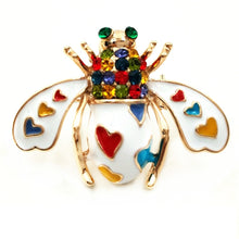 Load image into Gallery viewer, Jewelblings Pretty Pave Colored Crystal White Enameled Beetle Bug Brooches Gold Tone Colorful Heart Spotted Bee Pins Broach Insect Jewelry
