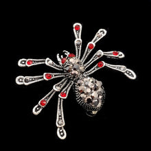Load image into Gallery viewer, Jewelblings Punk Vintage 2 PCS Small 8- Legged Black Crystal Spider Brooches with Red Stone Halloween Pins for Unisex CostumeGift  Jewelry
