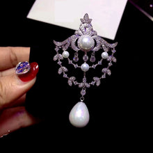 Load image into Gallery viewer, Jewelblings Royal Vintage Silver Tone Double Loop Foiled Mother of Pearl Drop Brooches Pins
