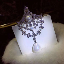 Load image into Gallery viewer, Jewelblings Royal Vintage Silver Tone Double Loop Foiled Mother of Pearl Drop Brooches Pins

