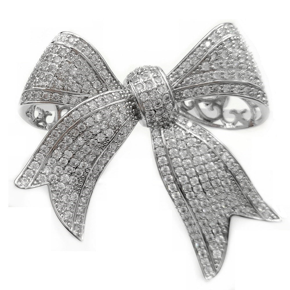 Jewelblings Shiny Full Micro Pave Clear CZ Victorian Ribbon Bow Brooch Antique Bowtie Pins Edwardian Jewelry for Women Suit Coat Scarf Shawl