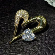 Load image into Gallery viewer, Retro Vintage Gold Metal and Cubic Zircon Love Heart Broaches Pins Valentine’s Day Gift Dancing Ball Prom Formal Events Jewelry
